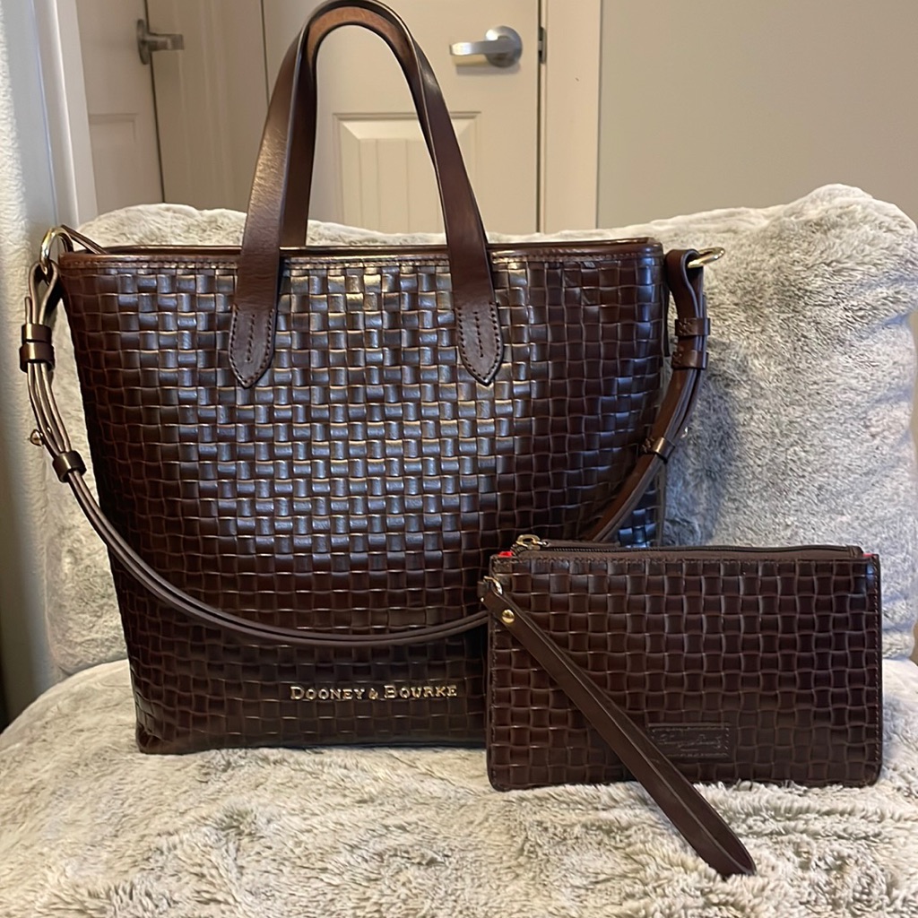Dooney And Bourke Woven Shopper Tote With Pouch
